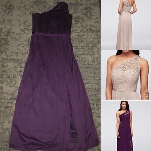 Extra Length One Shoulder Corded Lace Mesh Dress